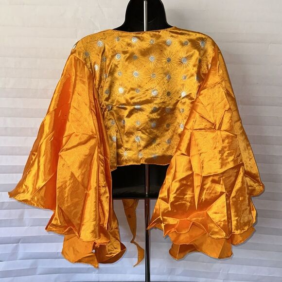 Uniquessentials Satin Orange Harem Top Boho Festival Style Blouse S/M/L - Picture 2 of 5